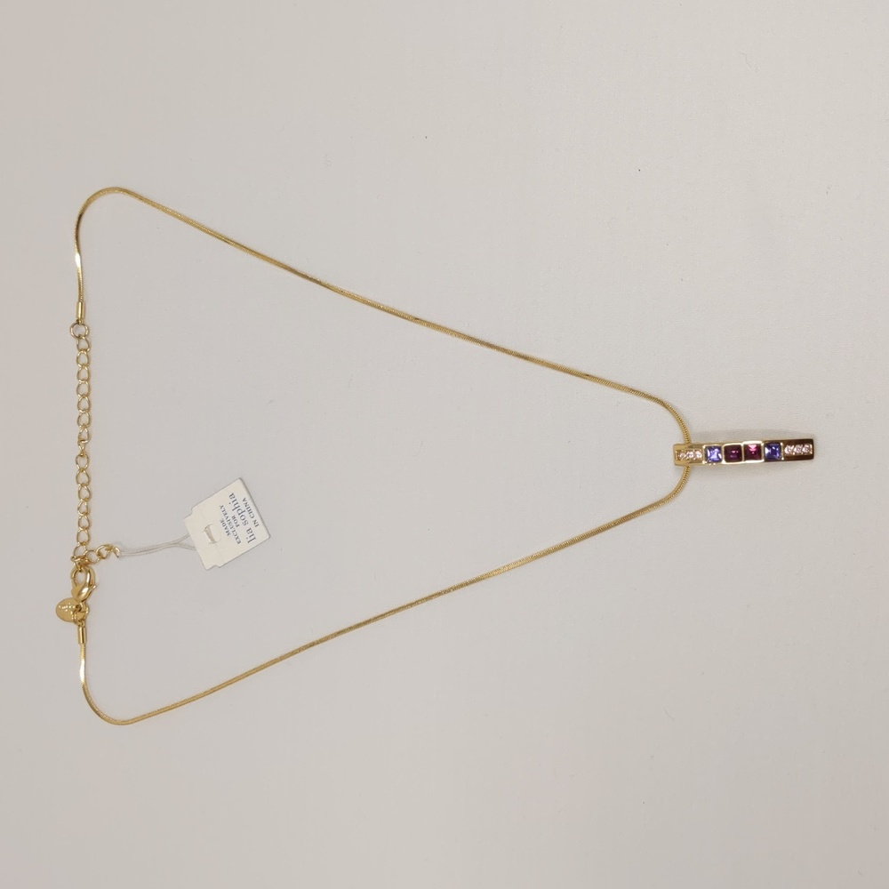 Lia Sophia Ultraviolet Rhinestone Pendant Necklace Gold Tone Chain NWT - Picture 3 of 11